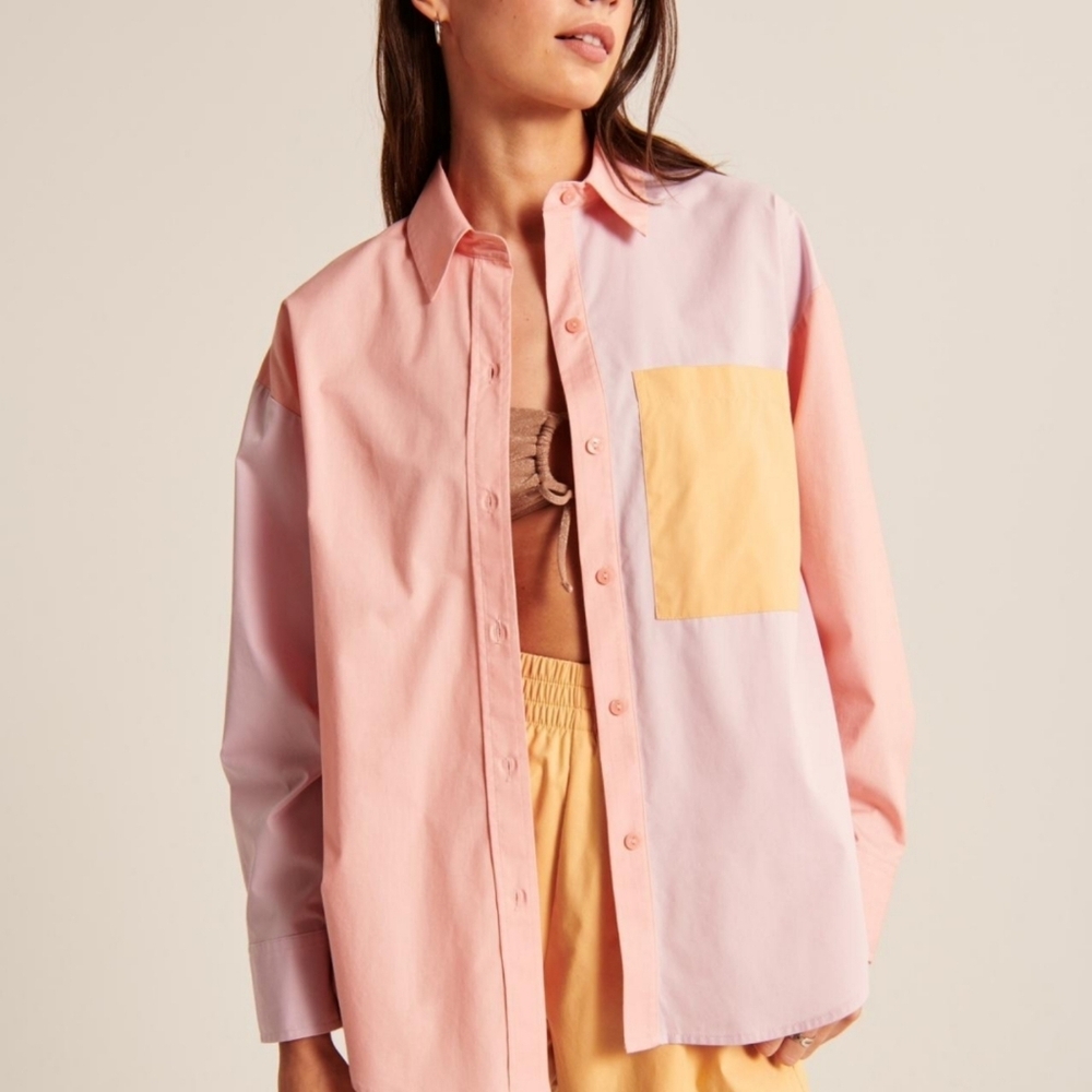 Abercrombie & Fitch Oversized Colorblock Poplin Shirt